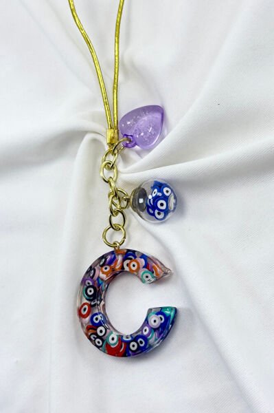 Colorful Evil Eye Beaded Letter C Car Rearview Mirror Ornament, New Car Gift