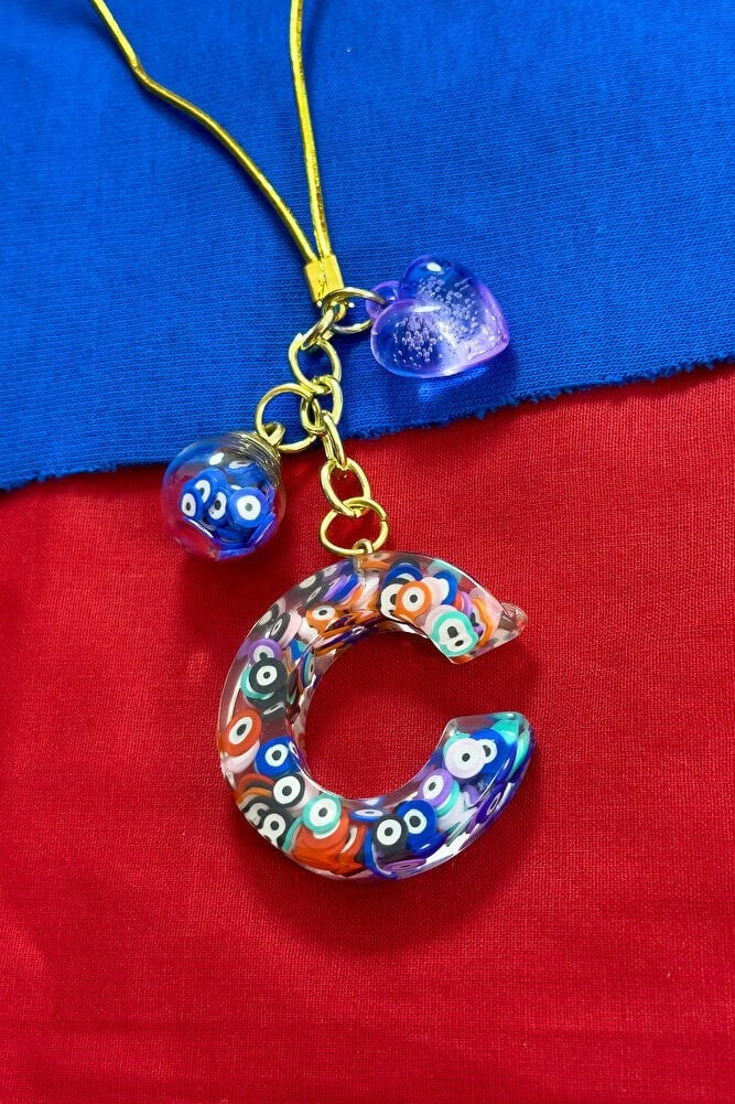 Renkli Nazar Boncuklu C Harfi Araba Dikiz Ayna Süsü, Yeni Araba Hediyesi