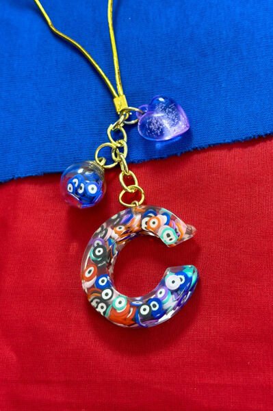 Colorful Evil Eye Beaded Letter C Car Rearview Mirror Ornament, New Car Gift