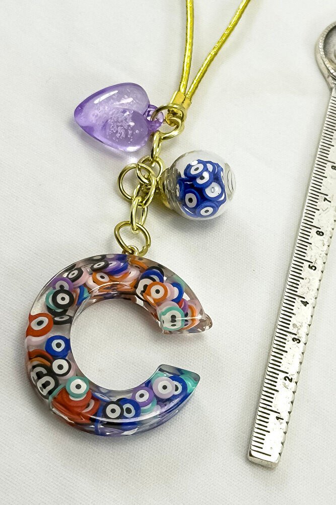 Renkli Nazar Boncuklu C Harfi Araba Dikiz Ayna Süsü, Yeni Araba Hediyesi