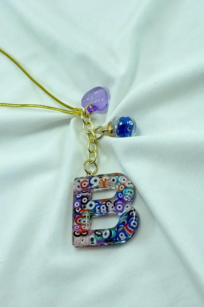 Colorful Evil Eye Beaded Letter B Car Rearview Mirror Ornament, New Car Gift