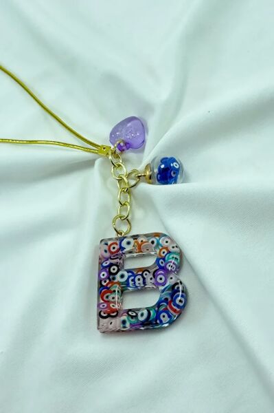 Colorful Evil Eye Beaded Letter B Car Rearview Mirror Ornament, New Car Gift
