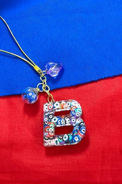 Colorful Evil Eye Beaded Letter B Car Rearview Mirror Ornament, New Car Gift