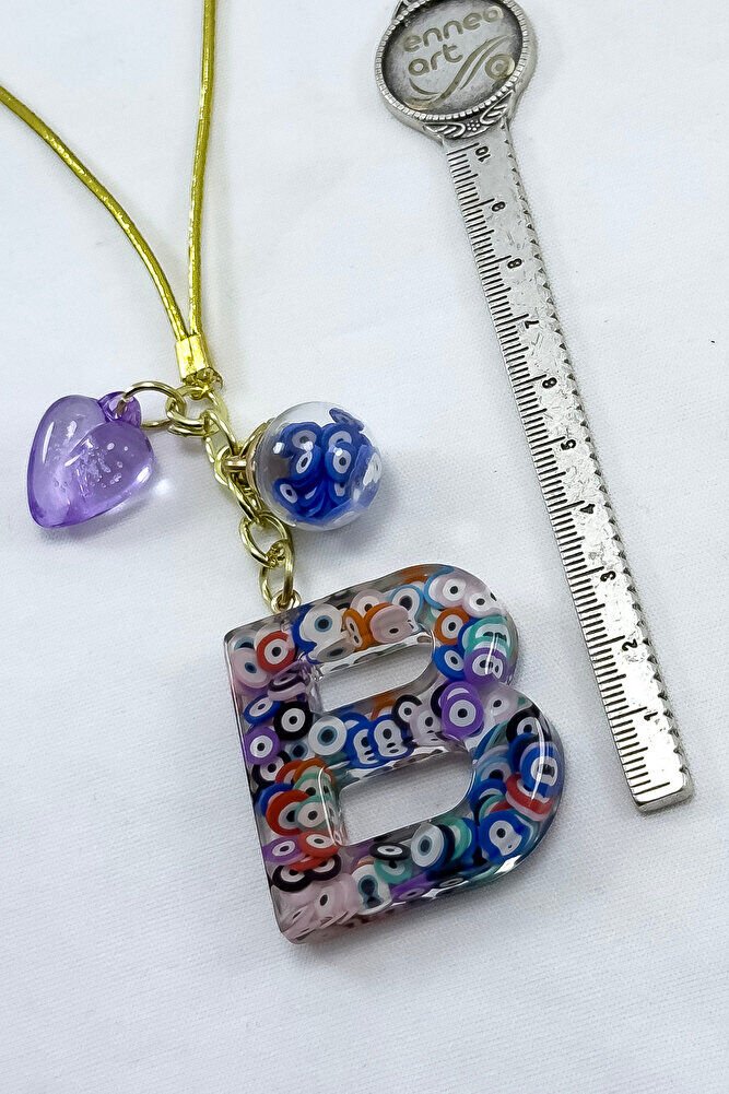Colorful Evil Eye Beaded Letter B Car Rearview Mirror Ornament, New Car Gift