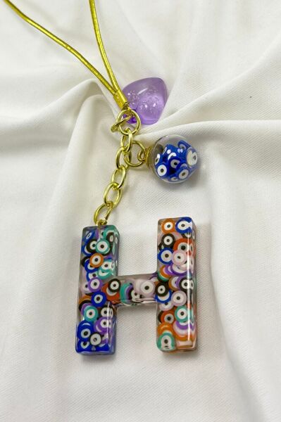 Colorful Evil Eye Beaded Letter H Car Rearview Mirror Ornament, New Car Gift