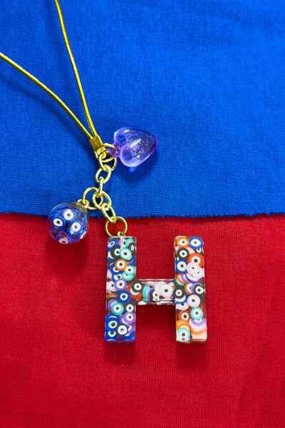 Colorful Evil Eye Beaded Letter H Car Rearview Mirror Ornament, New Car Gift
