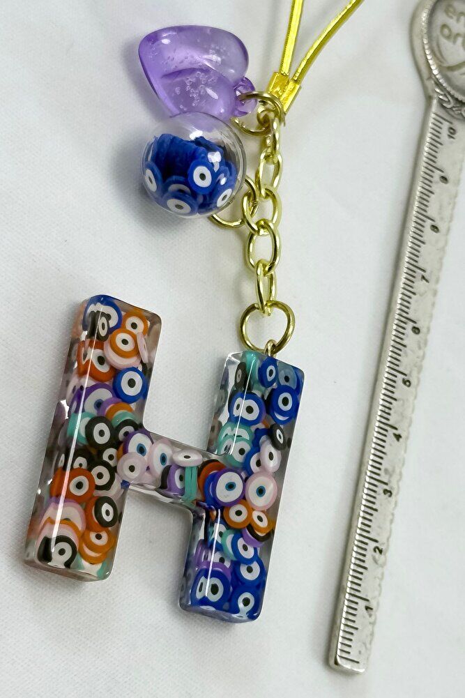 Colorful Evil Eye Beaded Letter H Car Rearview Mirror Ornament, New Car Gift