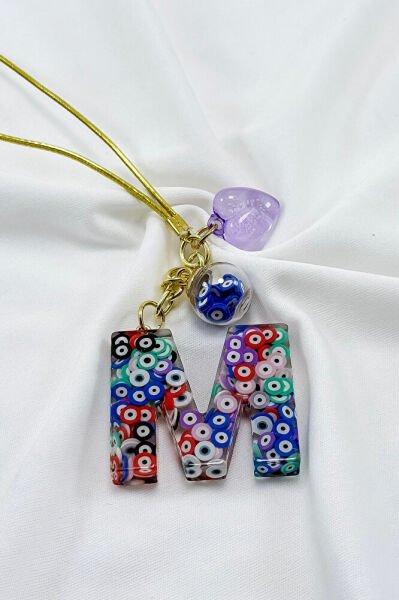 Colorful Evil Eye Beaded Letter M Car Rearview Mirror Ornament, New Car Gift