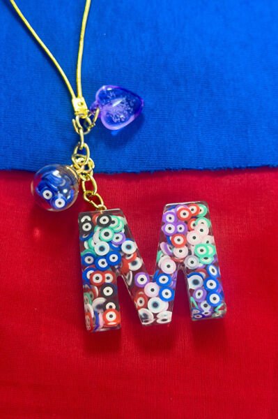 Colorful Evil Eye Beaded Letter M Car Rearview Mirror Ornament, New Car Gift