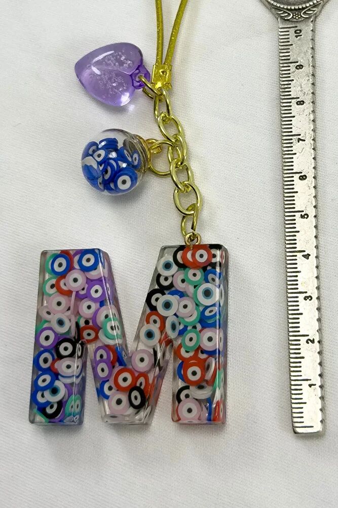 Renkli Nazar Boncuklu M Harfi Araba Dikiz Ayna Süsü, Yeni Araba Hediyesi