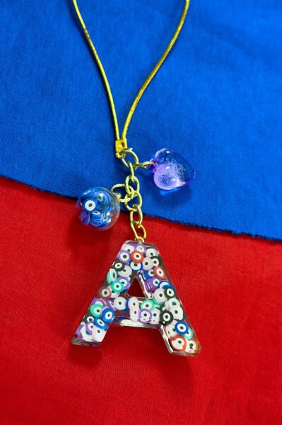 Renkli Nazar Boncuklu A Harfi Araba Dikiz Ayna Süsü, Yeni Araba Hediyesi