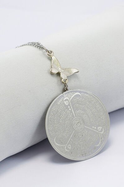 Gümüş Renkli Balon Detaylı Çift Taraflı Ayetel Kürsi Felak Nas Ihlas Araba Dikiz Ayna Süsü