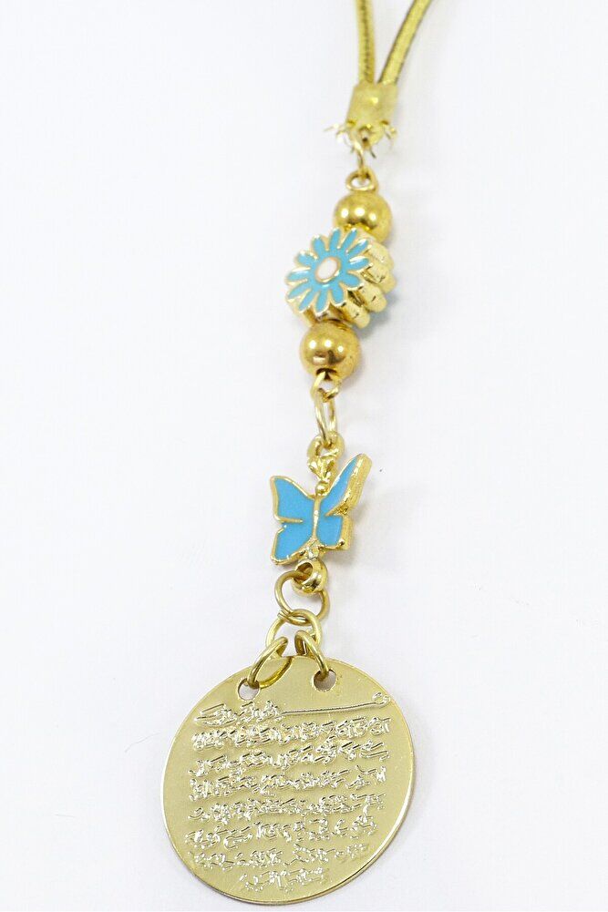 Küçük Çiçekli Kelebek Metal Ayetel Kürsi Araba Dikiz Ayna Süsü, Gold Renkli