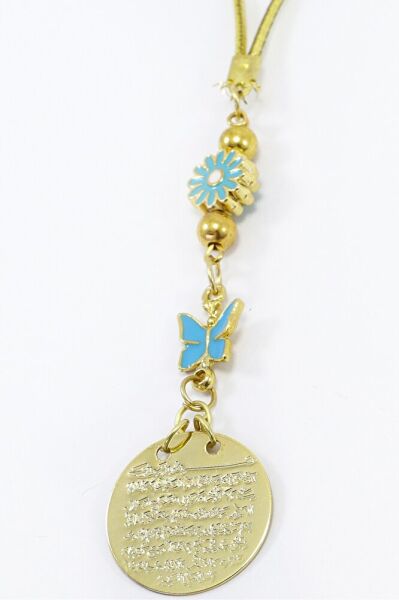 Küçük Çiçekli Kelebek Metal Ayetel Kürsi Araba Dikiz Ayna Süsü, Gold Renkli