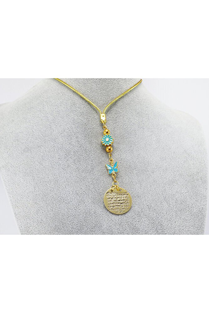 Küçük Çiçekli Kelebek Metal Ayetel Kürsi Araba Dikiz Ayna Süsü, Gold Renkli