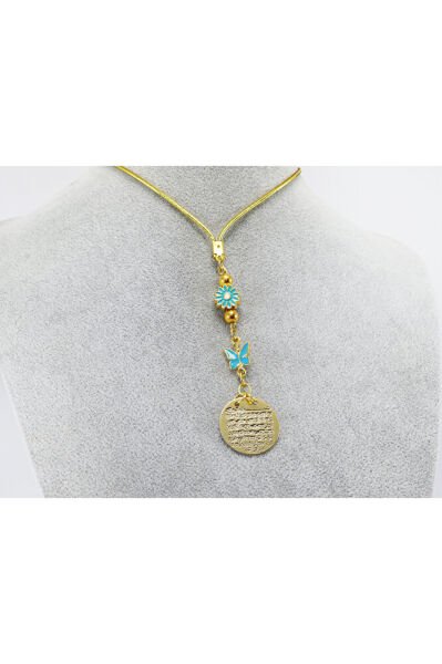 Küçük Çiçekli Kelebek Metal Ayetel Kürsi Araba Dikiz Ayna Süsü, Gold Renkli