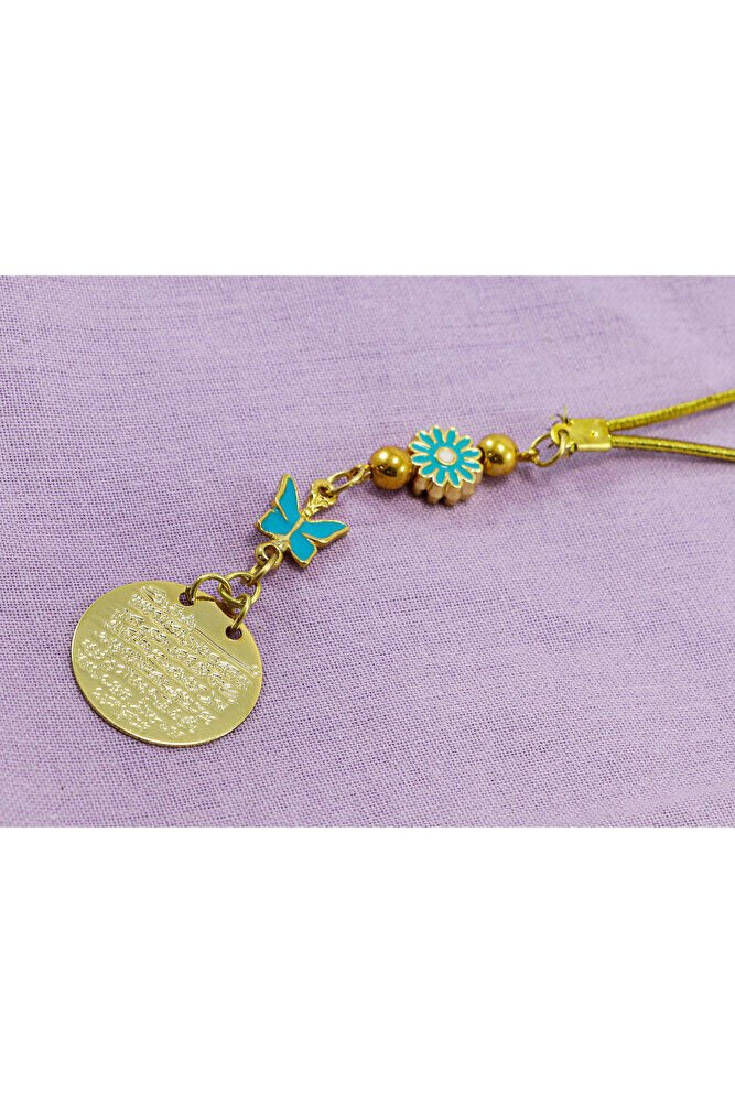 Küçük Çiçekli Kelebek Metal Ayetel Kürsi Araba Dikiz Ayna Süsü, Gold Renkli