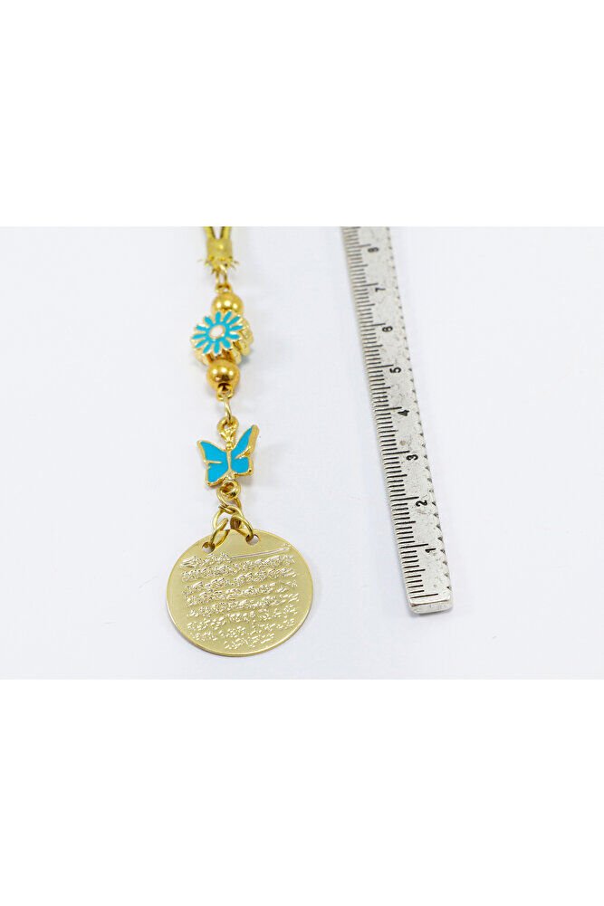 Küçük Çiçekli Kelebek Metal Ayetel Kürsi Araba Dikiz Ayna Süsü, Gold Renkli