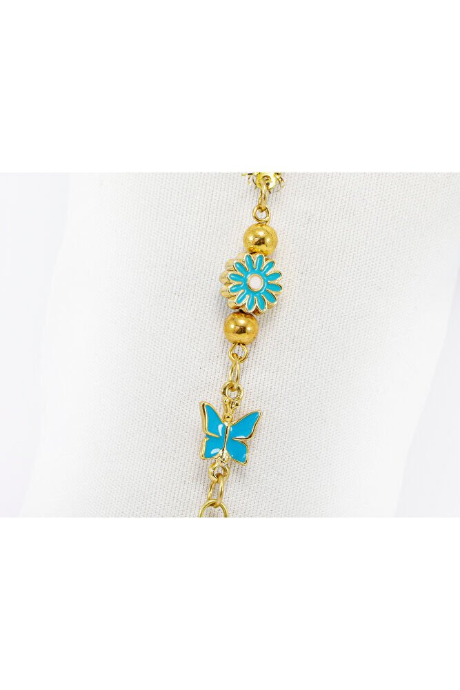 Küçük Çiçekli Kelebek Metal Ayetel Kürsi Araba Dikiz Ayna Süsü, Gold Renkli