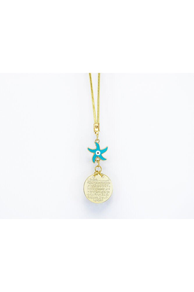 Mavi Deniz Yıldızı Metal Ayetel Kürsi Araba Dikiz Ayna Süsü, Gold Renkli