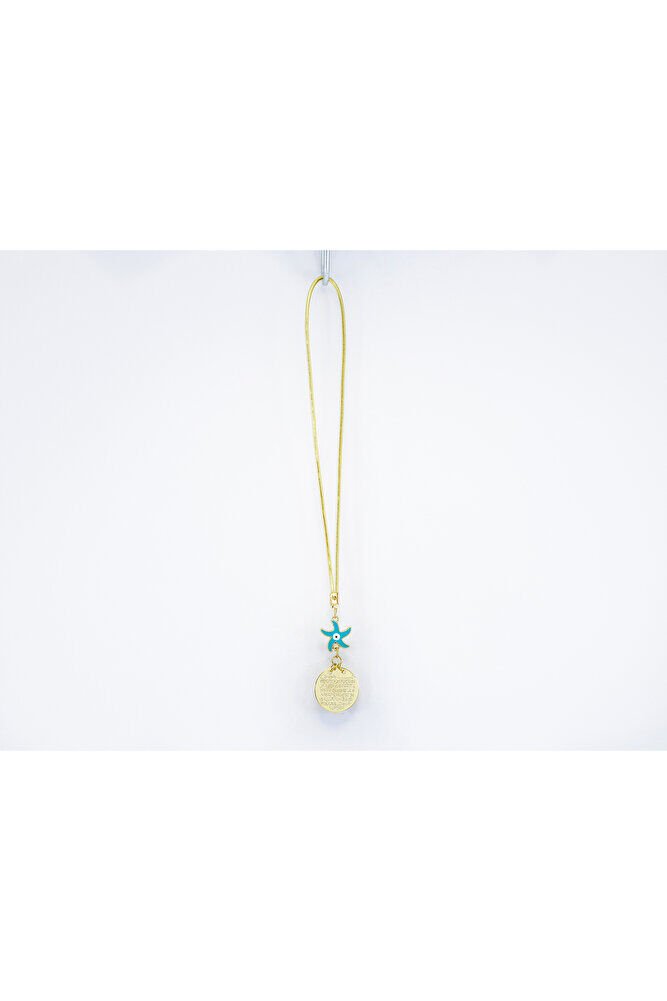 Mavi Deniz Yıldızı Metal Ayetel Kürsi Araba Dikiz Ayna Süsü, Gold Renkli