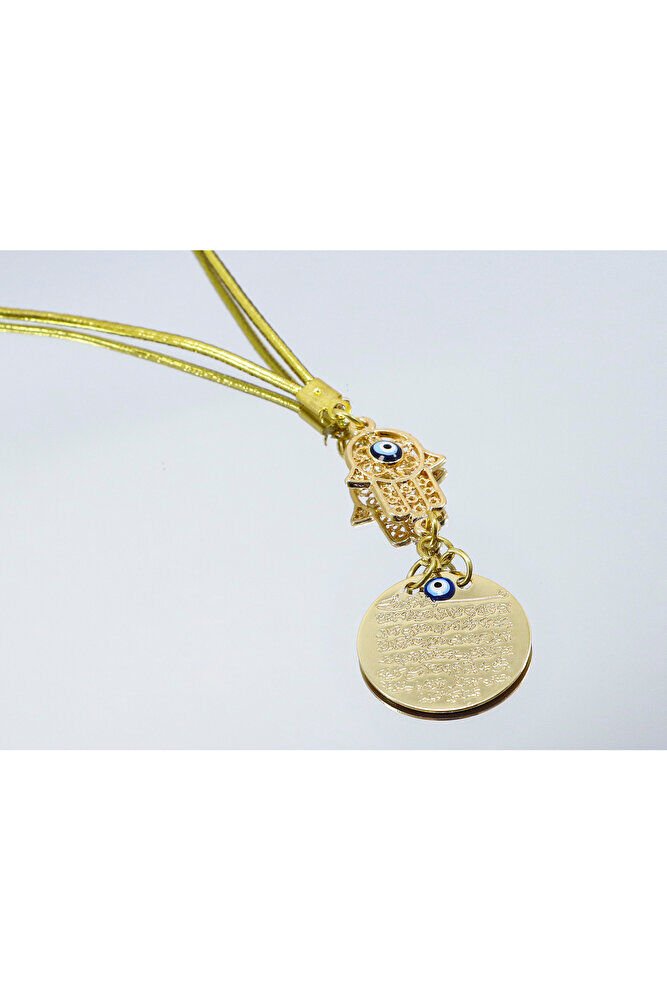 Küçük Hamse Fatıma Ana Eli Metal Ayetel Kürsi Araba Dikiz Ayna Süsü, Gold Renkli