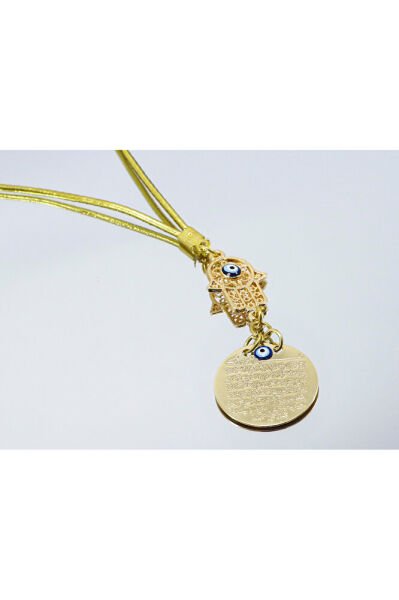 Küçük Hamse Fatıma Ana Eli Metal Ayetel Kürsi Araba Dikiz Ayna Süsü, Gold Renkli