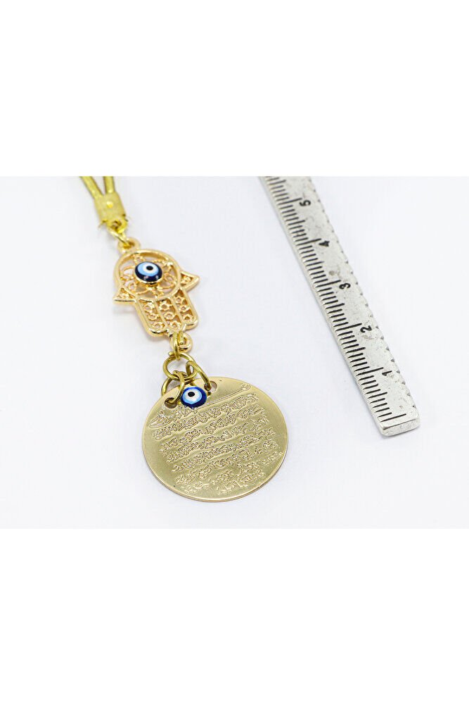 Küçük Hamse Fatıma Ana Eli Metal Ayetel Kürsi Araba Dikiz Ayna Süsü, Gold Renkli