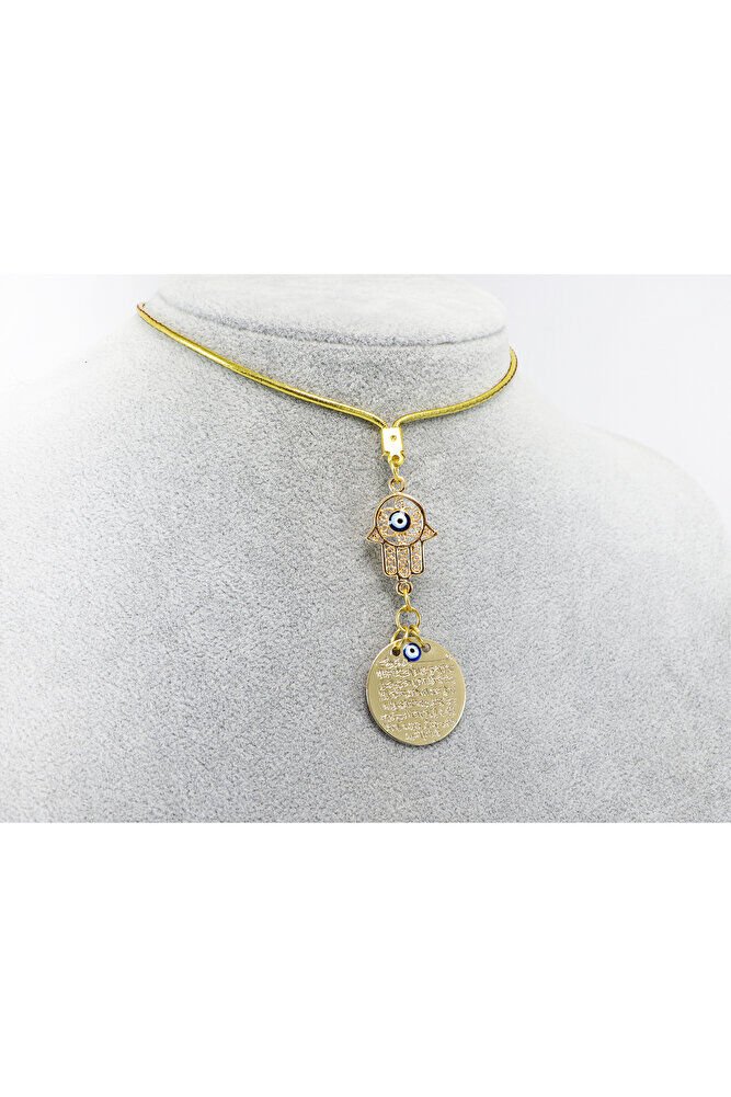 Küçük Hamse Fatıma Ana Eli Metal Ayetel Kürsi Araba Dikiz Ayna Süsü, Gold Renkli