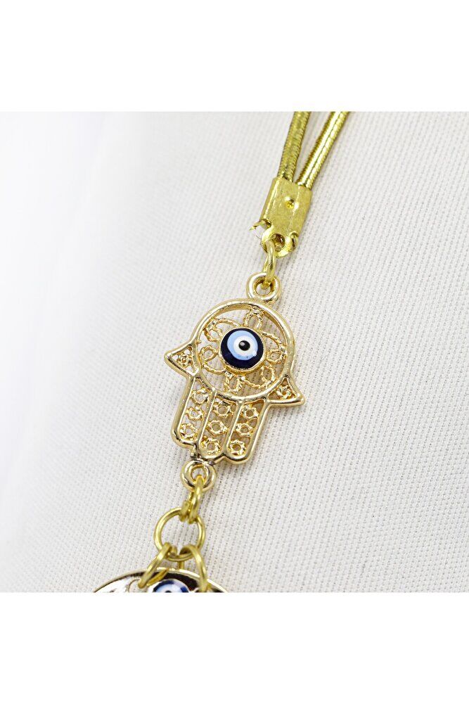 Küçük Hamse Fatıma Ana Eli Metal Ayetel Kürsi Araba Dikiz Ayna Süsü, Gold Renkli