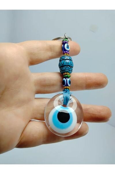 El Yapımı Saydam Cam Nazar Boncuklu Anahtarlık Hediyelik Aksesuar