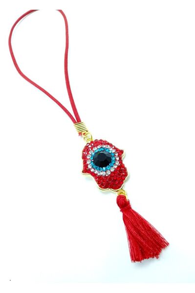 Kırmızı Hamse / Fatıma Eli Nazar Boncuğu Araba Dikiz Ayna Süsü Lüks Hediyelik Aksesuar