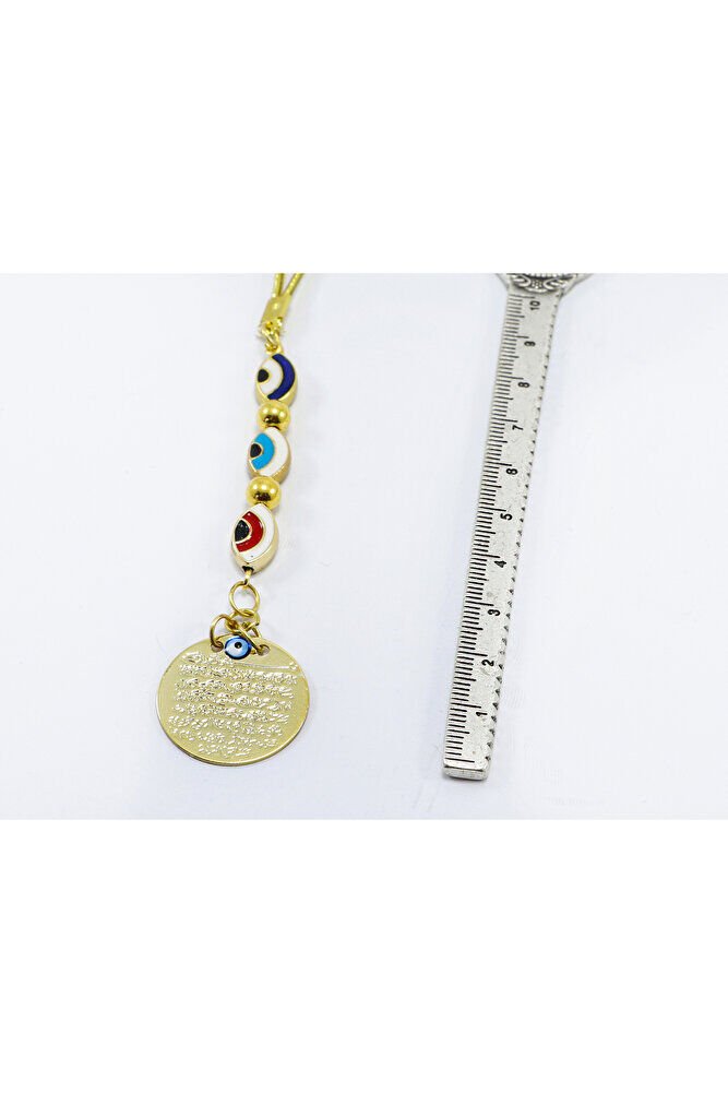 Küçük Çerçeveli Elips Nazar Metal Ayetel Kürsi Araba Dikiz Ayna Süsü, Gold Renkli