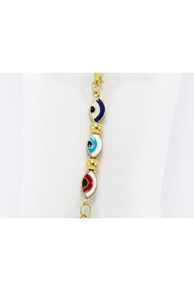 Küçük Çerçeveli Elips Nazar Metal Ayetel Kürsi Araba Dikiz Ayna Süsü, Gold Renkli