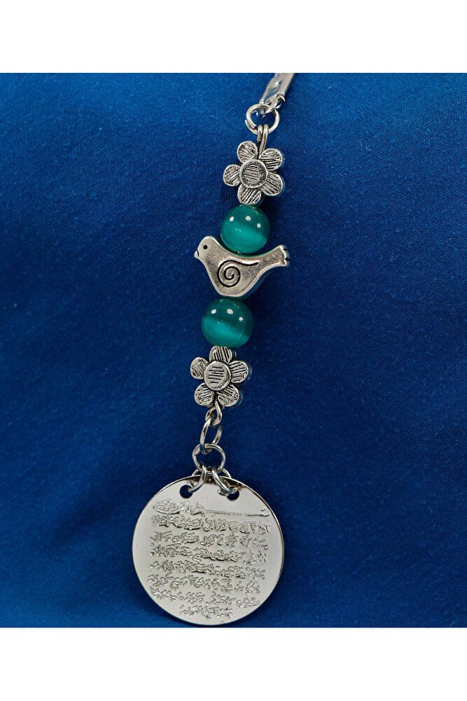 Küçük Eskitme Çiçekli Kuş Metal Ayetel Kürsi Araba Dikiz Ayna Süsü, Gümüş Renkli