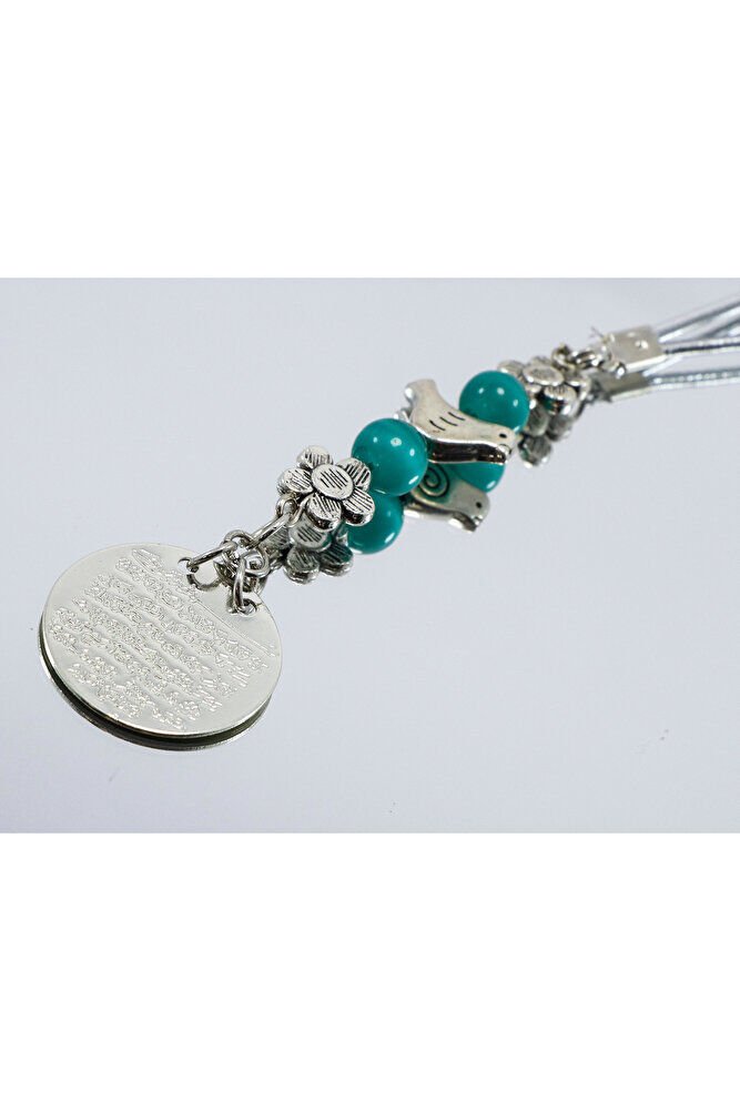 Küçük Eskitme Çiçekli Kuş Metal Ayetel Kürsi Araba Dikiz Ayna Süsü, Gümüş Renkli