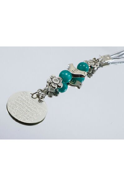 Küçük Eskitme Çiçekli Kuş Metal Ayetel Kürsi Araba Dikiz Ayna Süsü, Gümüş Renkli