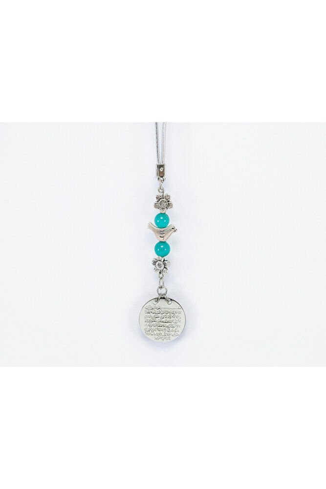 Küçük Eskitme Çiçekli Kuş Metal Ayetel Kürsi Araba Dikiz Ayna Süsü, Gümüş Renkli