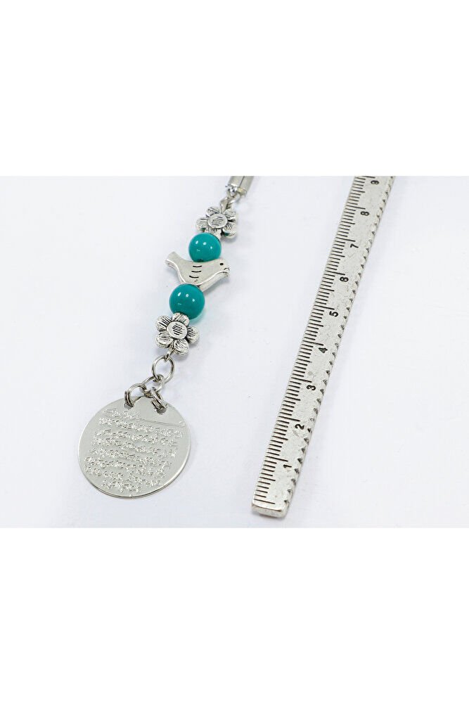 Küçük Eskitme Çiçekli Kuş Metal Ayetel Kürsi Araba Dikiz Ayna Süsü, Gümüş Renkli