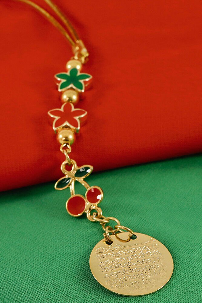 Küçük Lotus Çiçekli Kiraz Metal Ayetel Kürsi Araba Dikiz Ayna Süsü, Gold Renkli