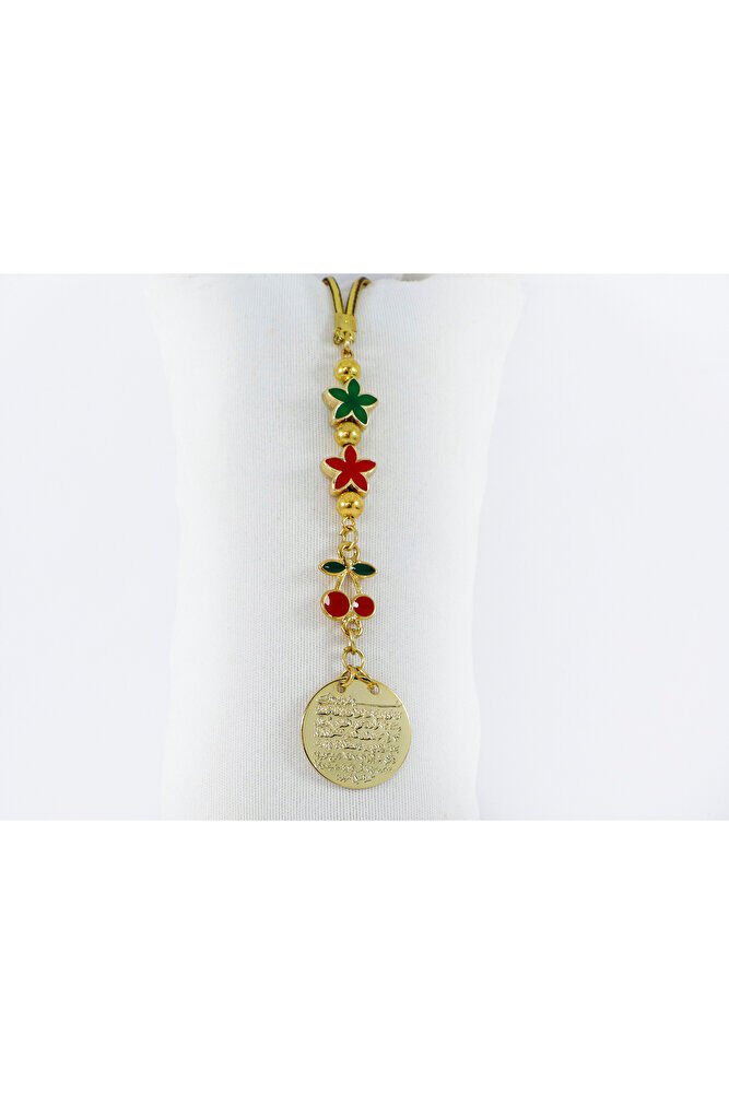 Küçük Lotus Çiçekli Kiraz Metal Ayetel Kürsi Araba Dikiz Ayna Süsü, Gold Renkli