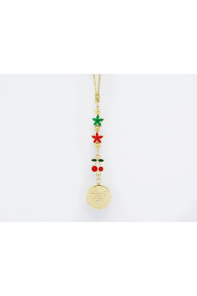 Küçük Lotus Çiçekli Kiraz Metal Ayetel Kürsi Araba Dikiz Ayna Süsü, Gold Renkli