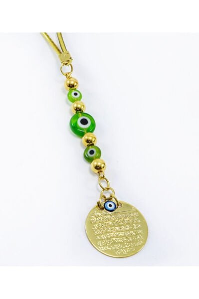 Küçük El Yapımı Cam Nazar Boncuğu Metal Ayetel Kürsi Araba Dikiz Ayna Süsü, Gold Renkli