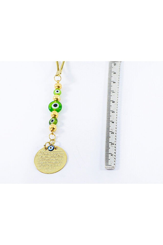 Küçük El Yapımı Cam Nazar Boncuğu Metal Ayetel Kürsi Araba Dikiz Ayna Süsü, Gold Renkli