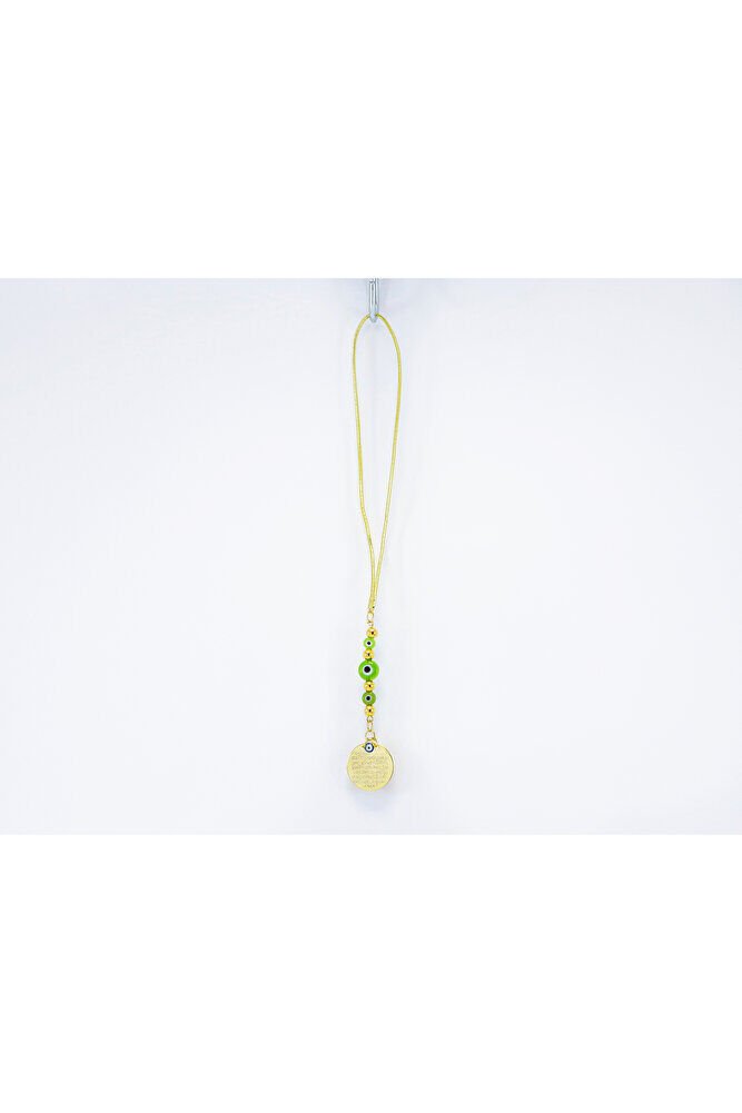 Küçük El Yapımı Cam Nazar Boncuğu Metal Ayetel Kürsi Araba Dikiz Ayna Süsü, Gold Renkli