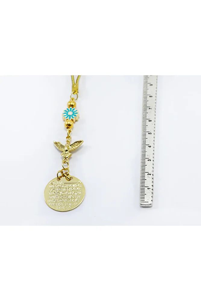 Small Flower Phoenix Metal Ayetel Kursi Car Rearview Mirror Ornament, Gold Color