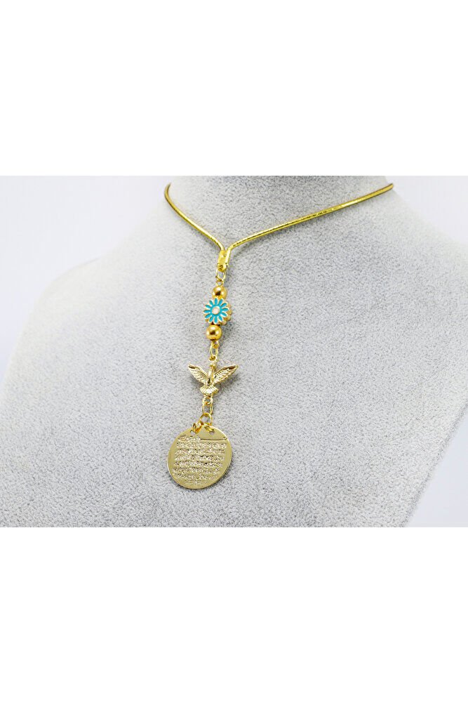 Small Flower Phoenix Metal Ayetel Kursi Car Rearview Mirror Ornament, Gold Color