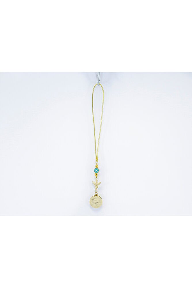 Small Flower Phoenix Metal Ayetel Kursi Car Rearview Mirror Ornament, Gold Color