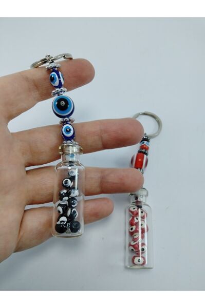 Evil Eye Bead Keychain Set Handmade Bottle Red/Black Gift Accessory