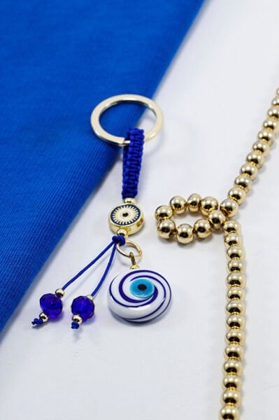 El Yapımı Cam Nazar Boncuklu Anahtarlık, Özel Tasarım Çanta Süsü